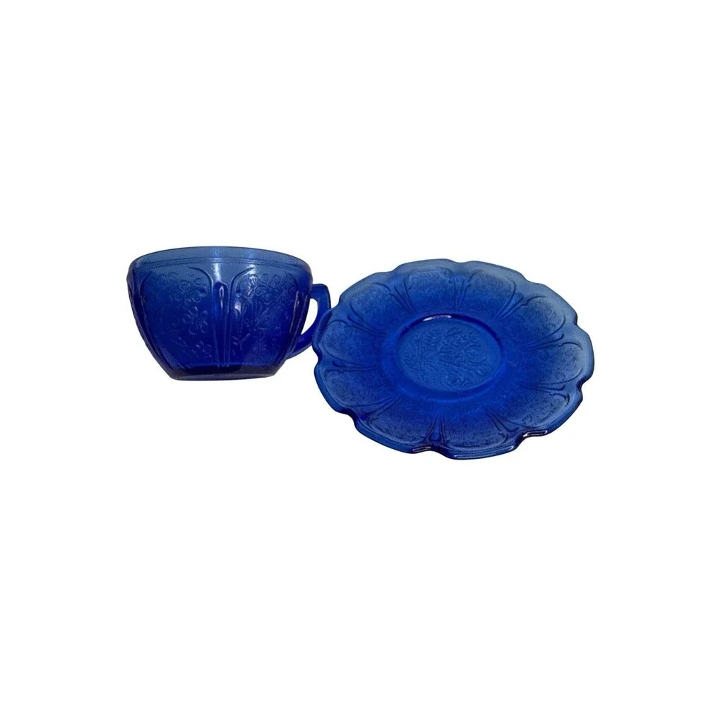 Jeannette Cherry Blossom Style Cobalt Blue Child's Cup & Saucer Reproduction